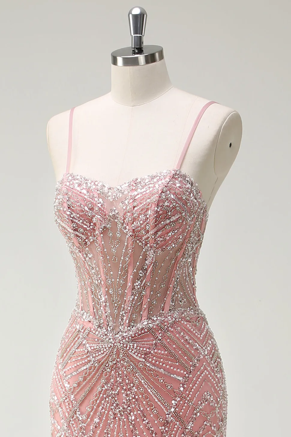 Brilhante Rosa Sereia Esparguete Correias Corset Long Prom Dress