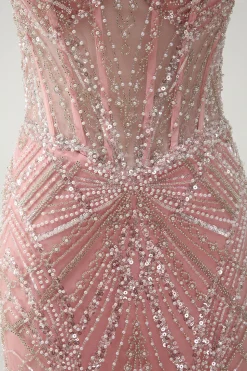Brilhante Rosa Sereia Esparguete Correias Corset Long Prom Dress