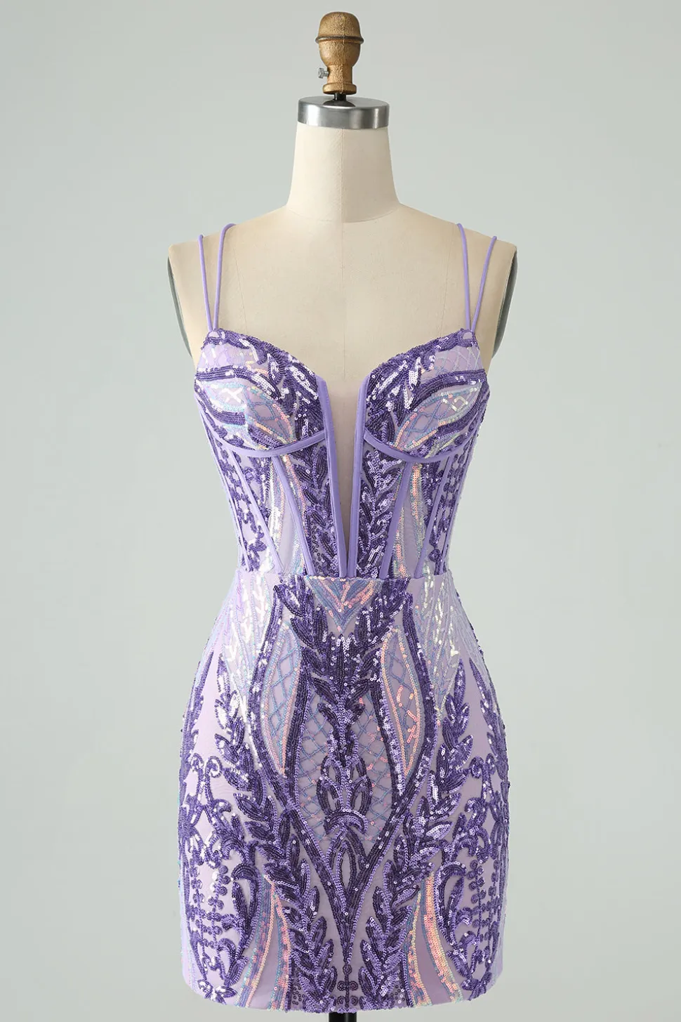 Brilhante roxo escuro espaguete correias espartilho Homecoming vestido com lantejoulas