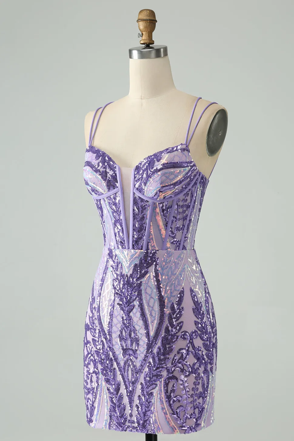 Brilhante roxo escuro espaguete correias espartilho Homecoming vestido com lantejoulas