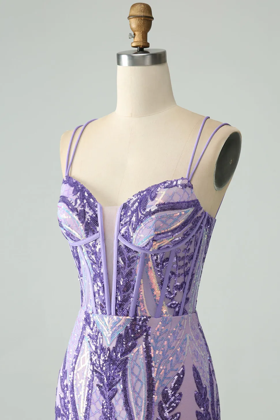 Brilhante roxo escuro espaguete correias espartilho Homecoming vestido com lantejoulas