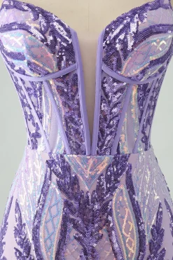 Brilhante roxo escuro espaguete correias espartilho Homecoming vestido com lantejoulas