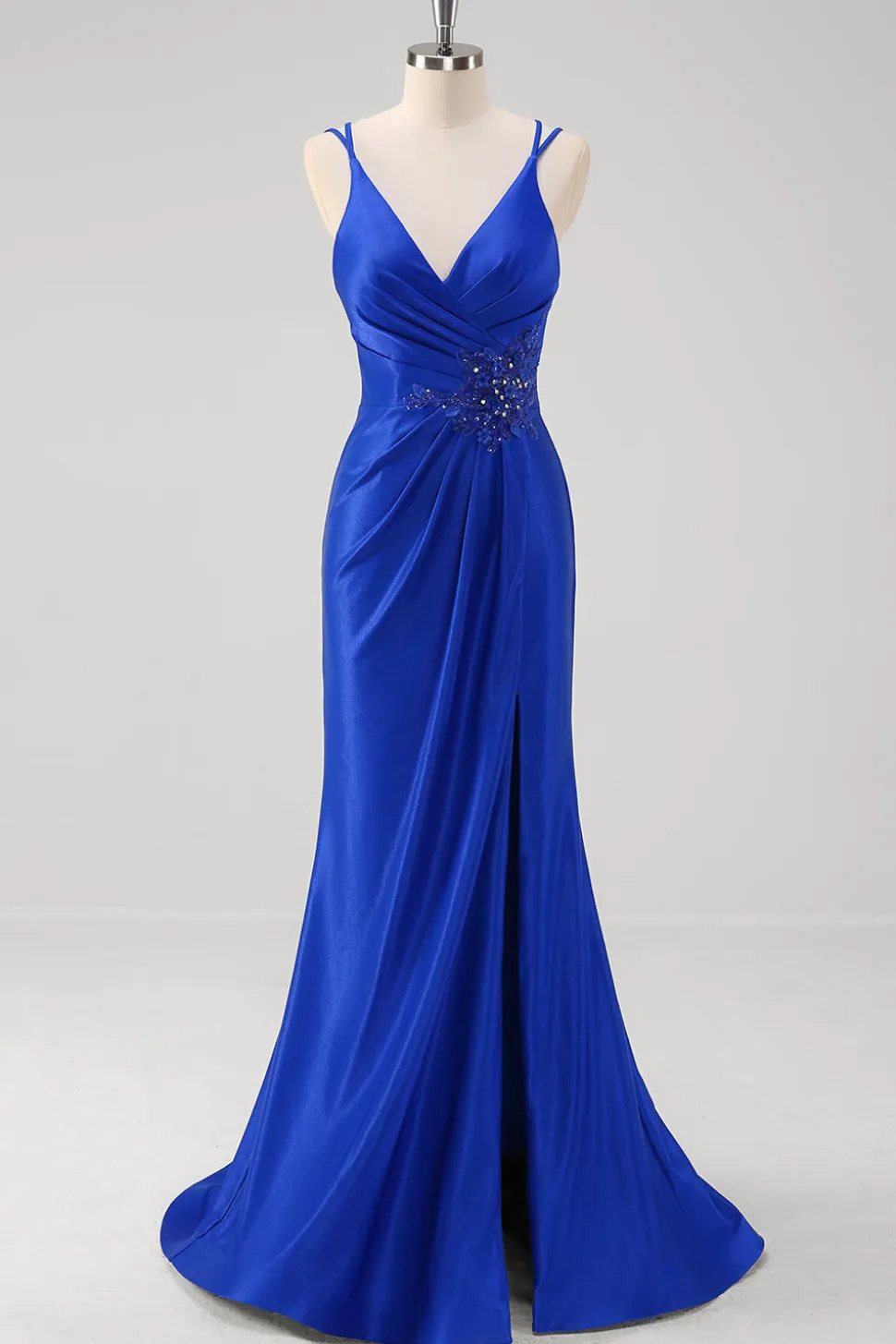 Brilhante Royal Blue Sereia Esparguete Alças Long Prom Vestido Com Fenda