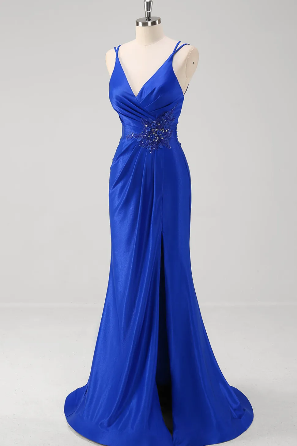 Brilhante Royal Blue Sereia Esparguete Alças Long Prom Vestido Com Fenda