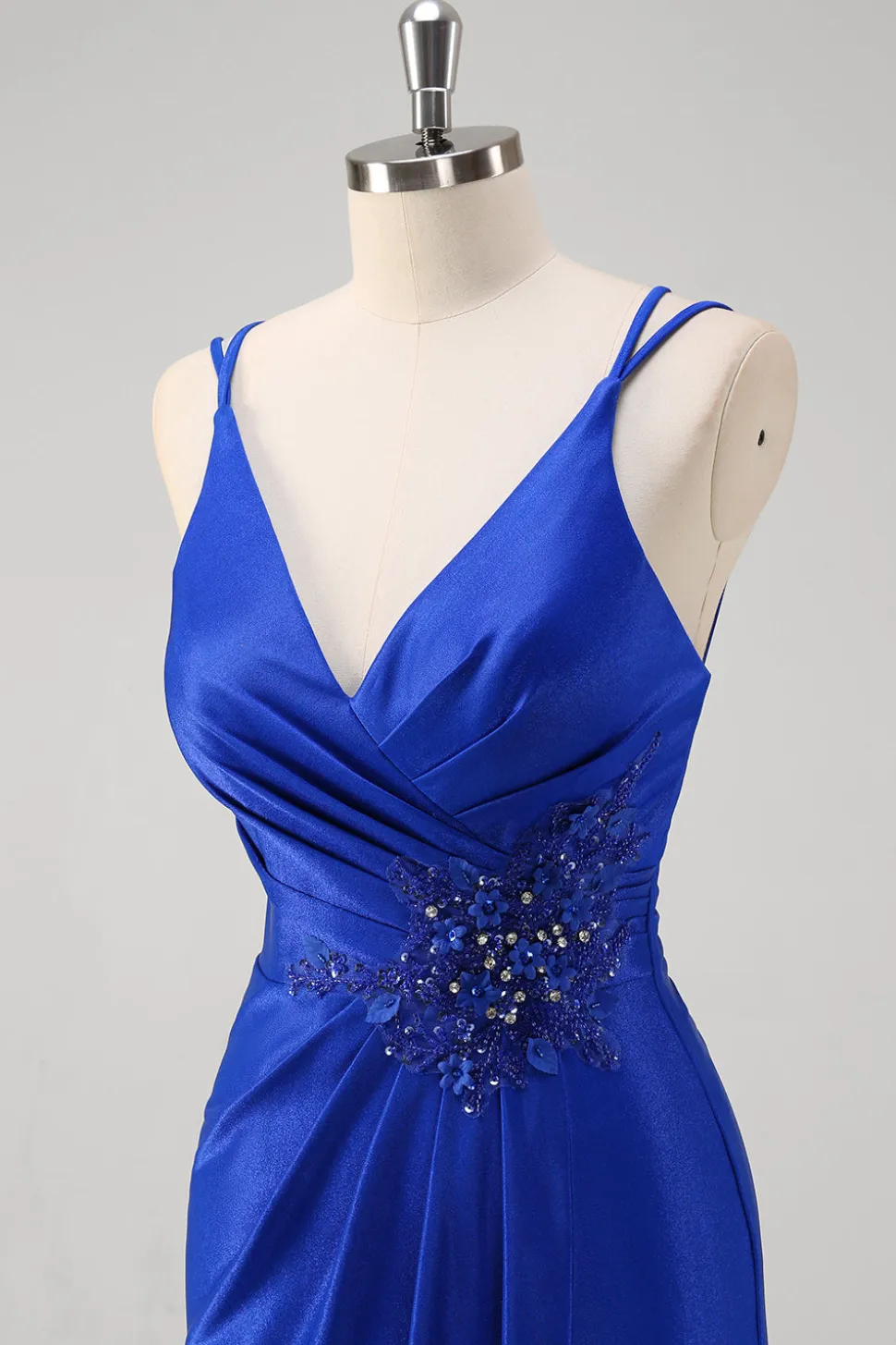 Brilhante Royal Blue Sereia Esparguete Alças Long Prom Vestido Com Fenda