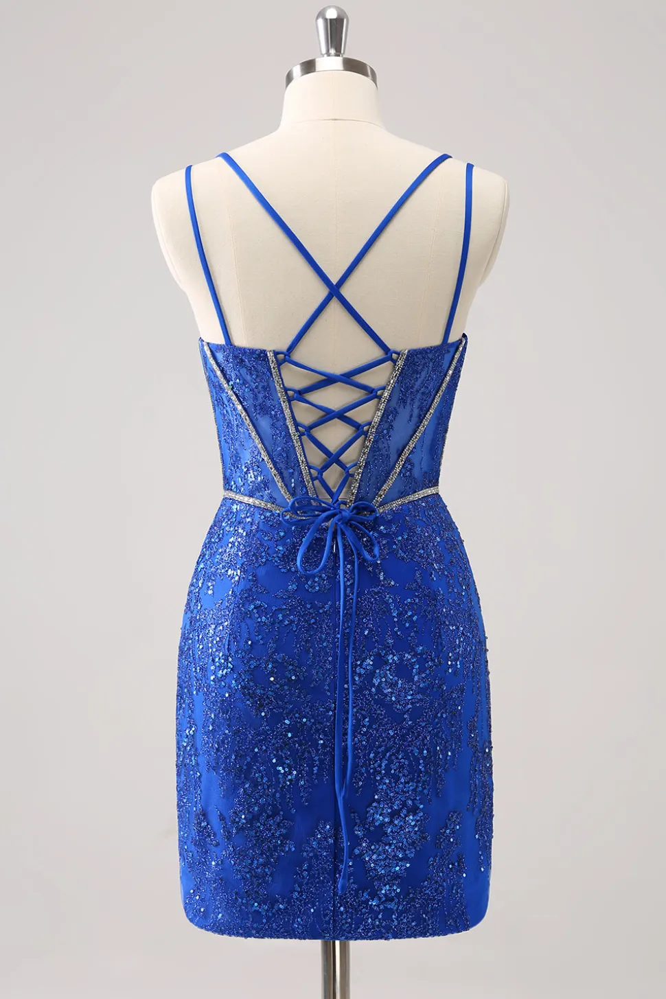 Brilhante Royal Blue Spaghetti Correias Corset Tight Homecoming Dress com Sequins