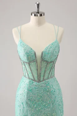 Brilhante Royal Blue Spaghetti Correias Corset Tight Homecoming Dress com Sequins