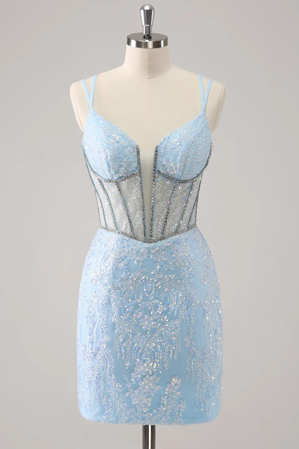Brilhante Royal Blue Spaghetti Correias Corset Tight Homecoming Dress com Sequins