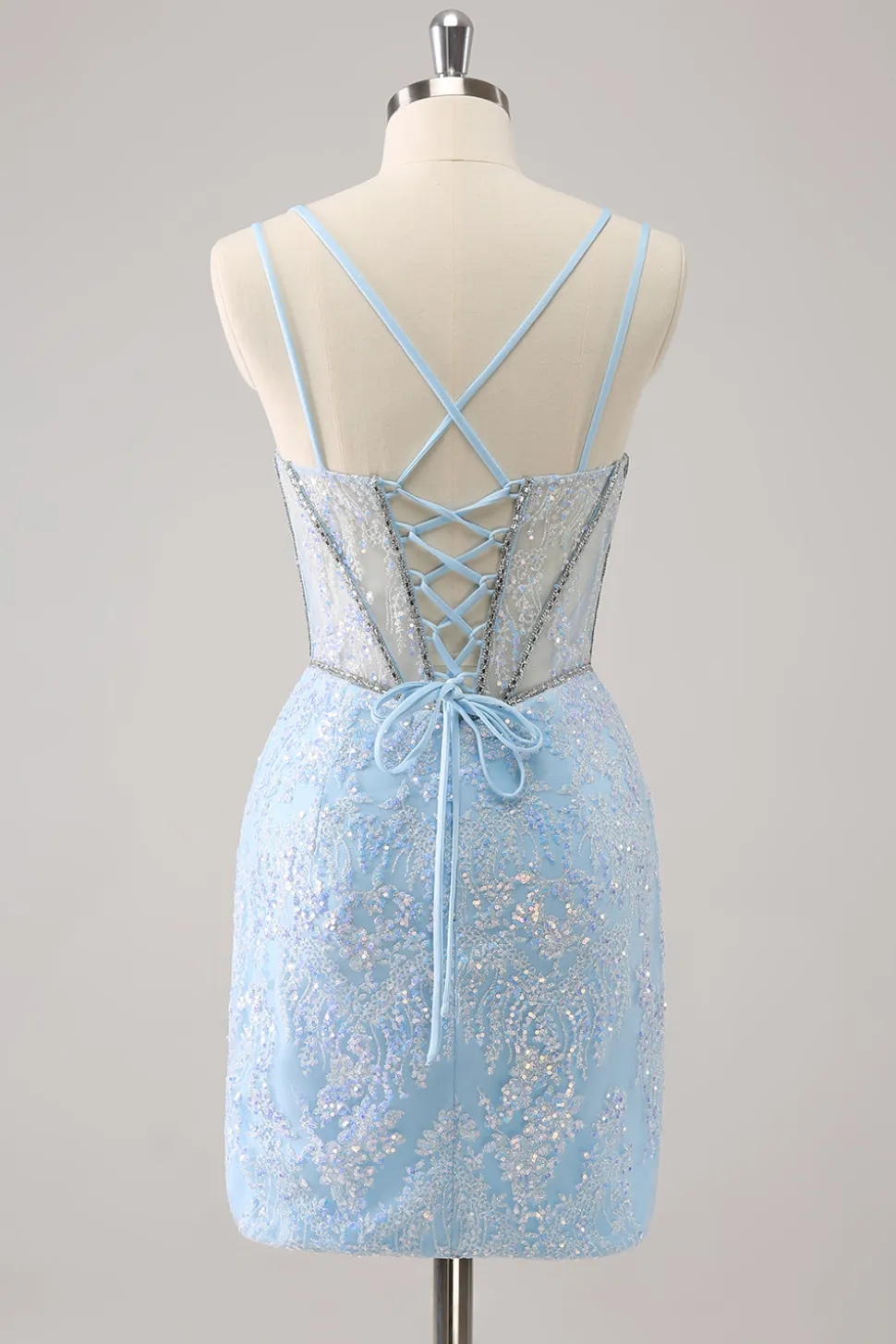 Brilhante Royal Blue Spaghetti Correias Corset Tight Homecoming Dress com Sequins
