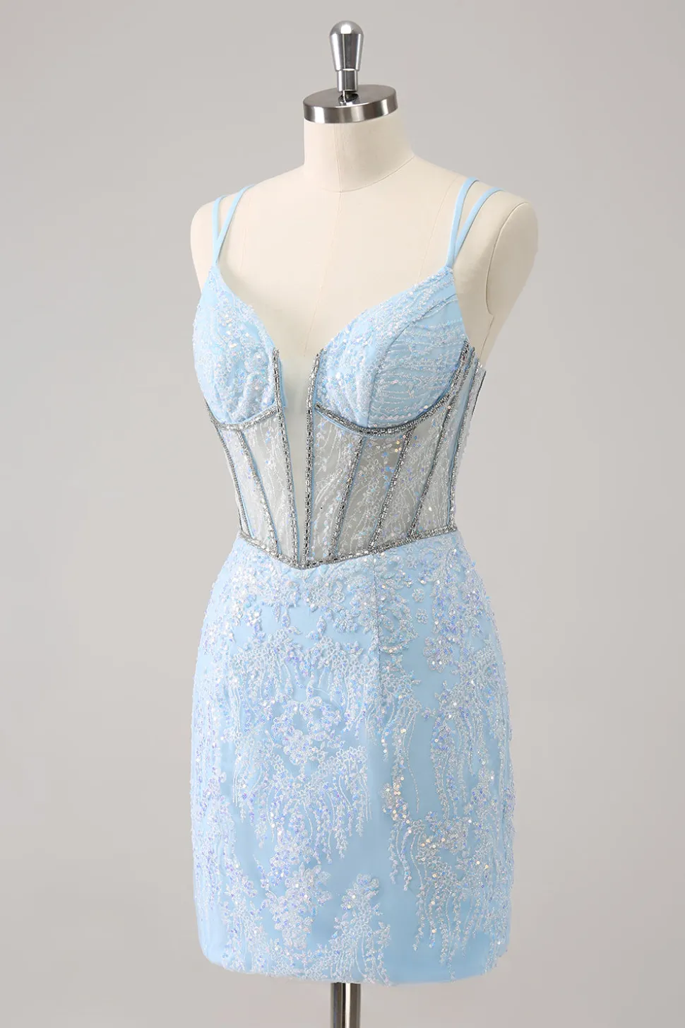Brilhante Royal Blue Spaghetti Correias Corset Tight Homecoming Dress com Sequins