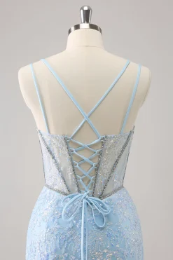 Brilhante Royal Blue Spaghetti Correias Corset Tight Homecoming Dress com Sequins