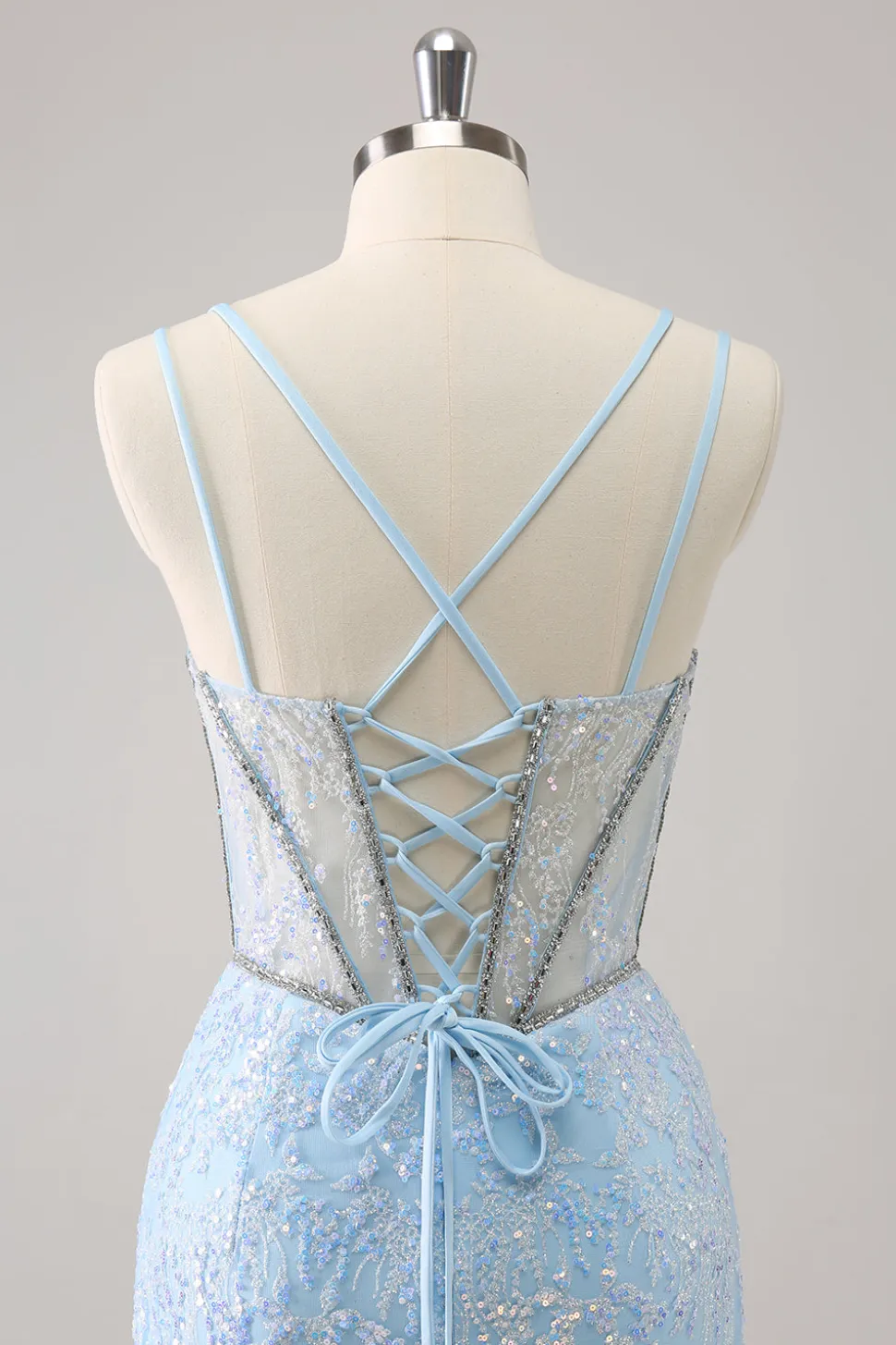 Brilhante Royal Blue Spaghetti Correias Corset Tight Homecoming Dress com Sequins