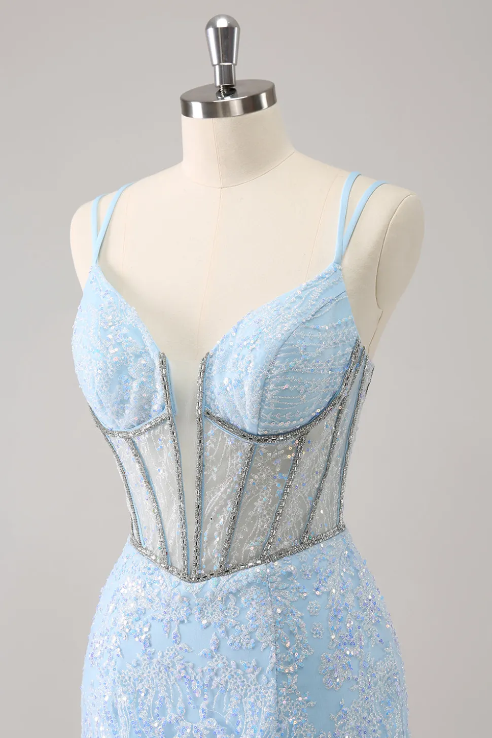 Brilhante Royal Blue Spaghetti Correias Corset Tight Homecoming Dress com Sequins