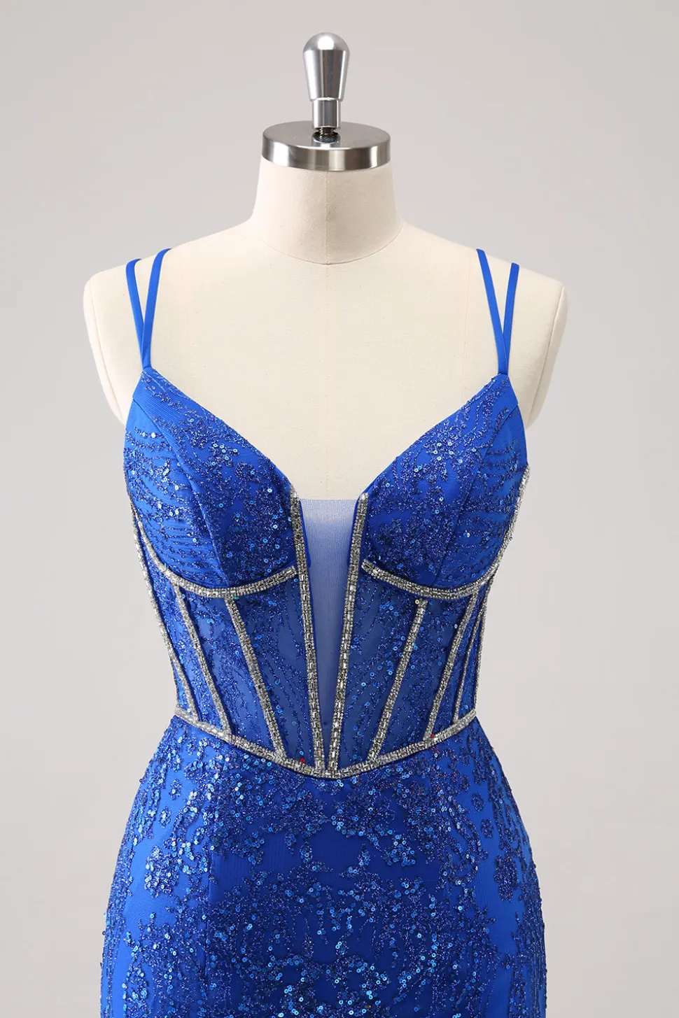 Brilhante Royal Blue Spaghetti Correias Corset Tight Homecoming Dress com Sequins