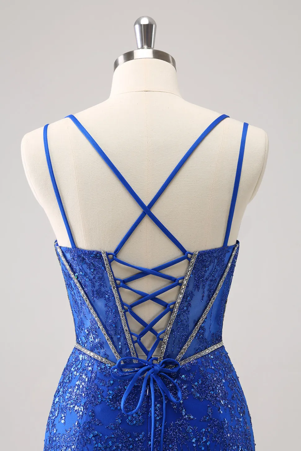 Brilhante Royal Blue Spaghetti Correias Corset Tight Homecoming Dress com Sequins