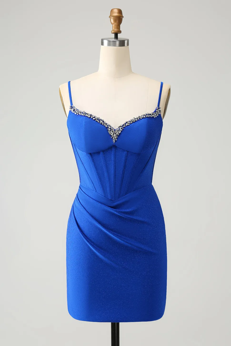 Brilhante Royal Blue Tight Corset Espaghetti Correias Homecoming Vestido