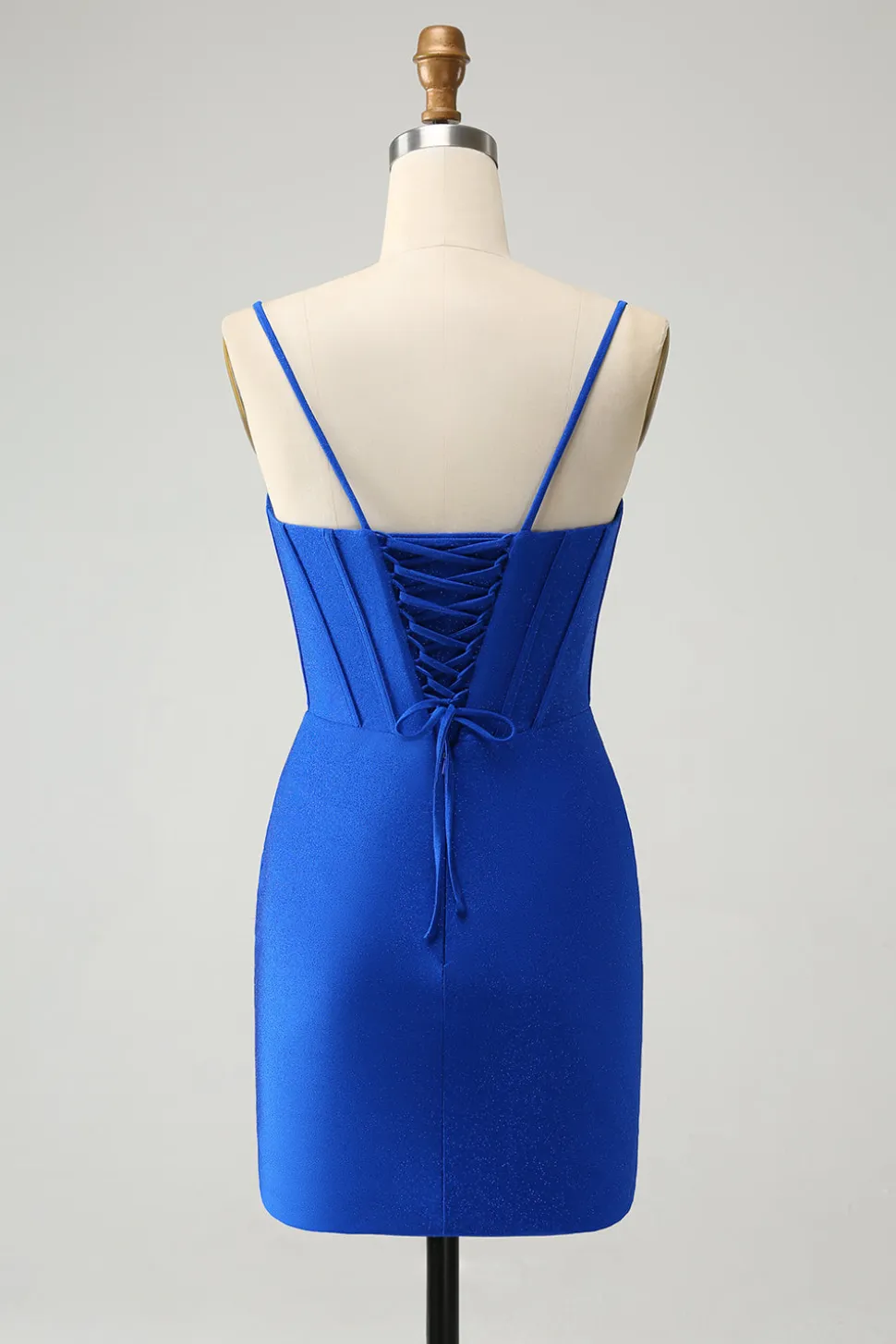 Brilhante Royal Blue Tight Corset Espaghetti Correias Homecoming Vestido