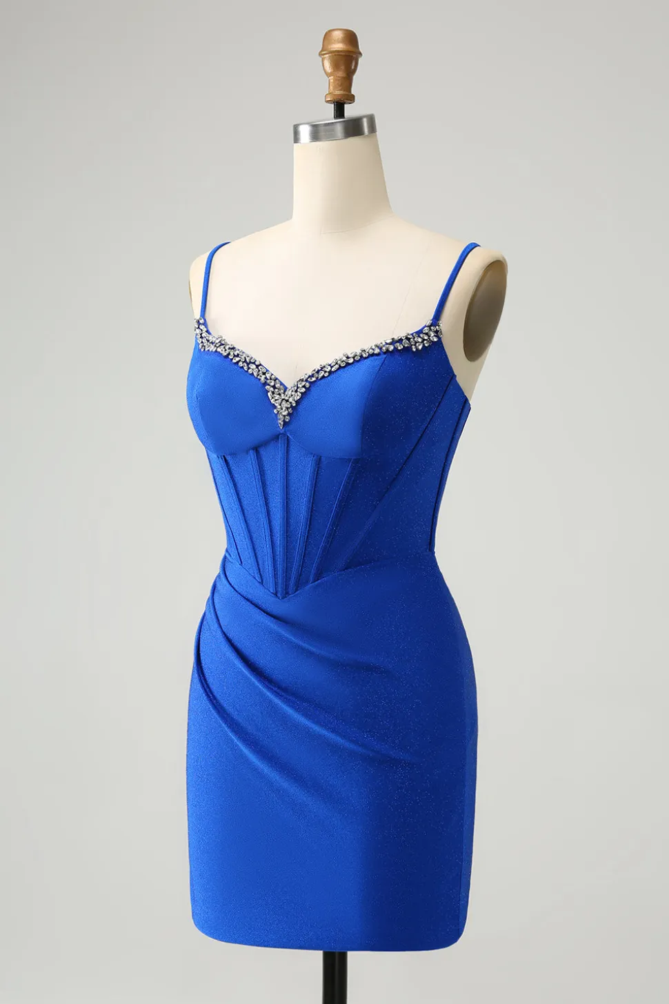 Brilhante Royal Blue Tight Corset Espaghetti Correias Homecoming Vestido