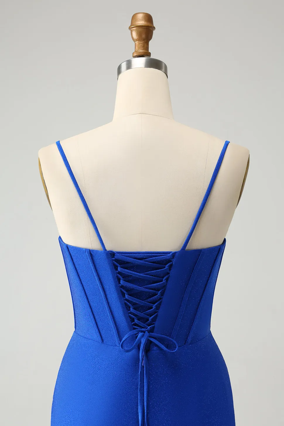 Brilhante Royal Blue Tight Corset Espaghetti Correias Homecoming Vestido