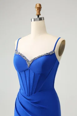 Brilhante Royal Blue Tight Corset Espaghetti Correias Homecoming Vestido