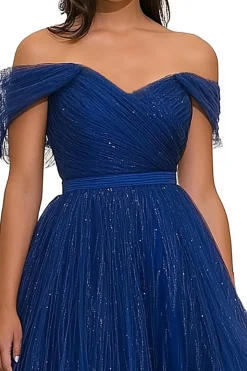 Brilhante Royal Blue Tulle Uma Linha Ruched Gala Dress