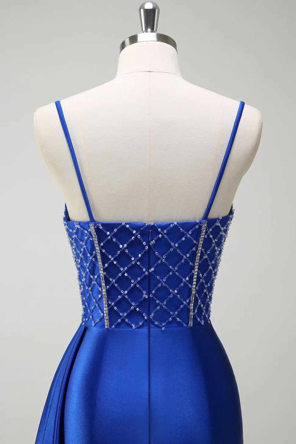 Brilhante Sereia Azul Real Corespartilho Ruched Cetim Long Prom Dress com Fenda