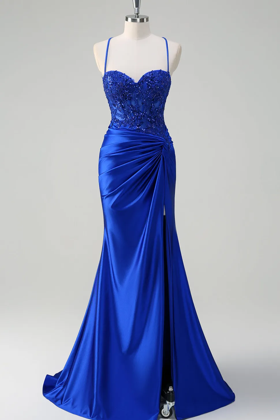 Brilhante Sereia Exército Verde Corset Lace Up Back Long Prom Dress with Slit