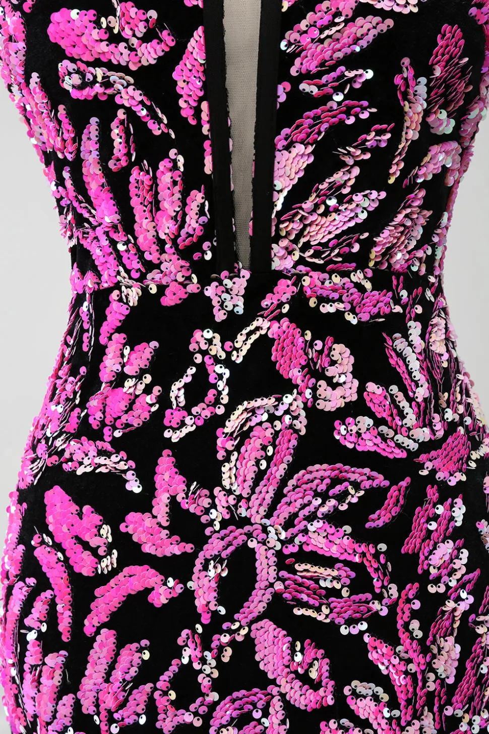 Brilhante Sereia Fuchsia Preto Vestido de Baile de Lantejoulas Com Fenda Lateral