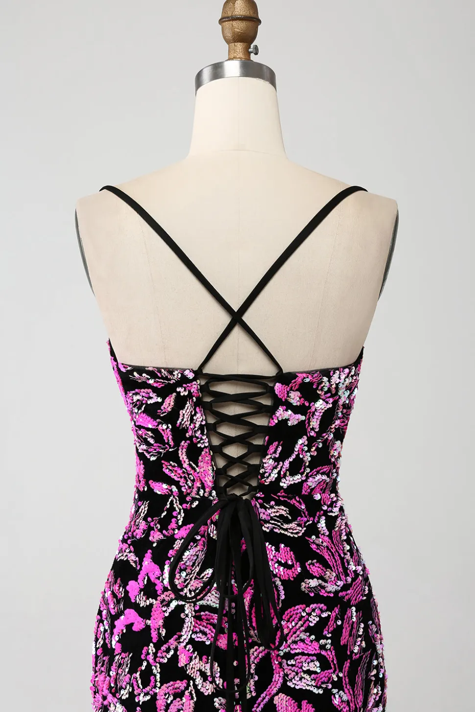 Brilhante Sereia Fuchsia Preto Vestido de Baile de Lantejoulas Com Fenda Lateral