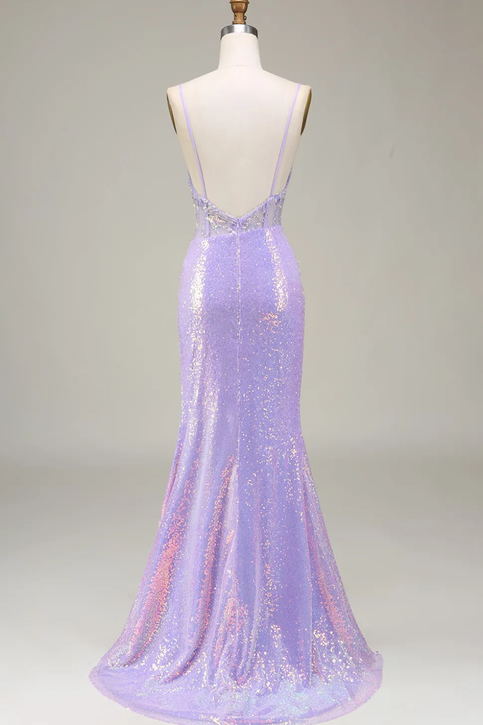 Brilhante Sereia LighT Purple Corset Prom Dress com Fenda