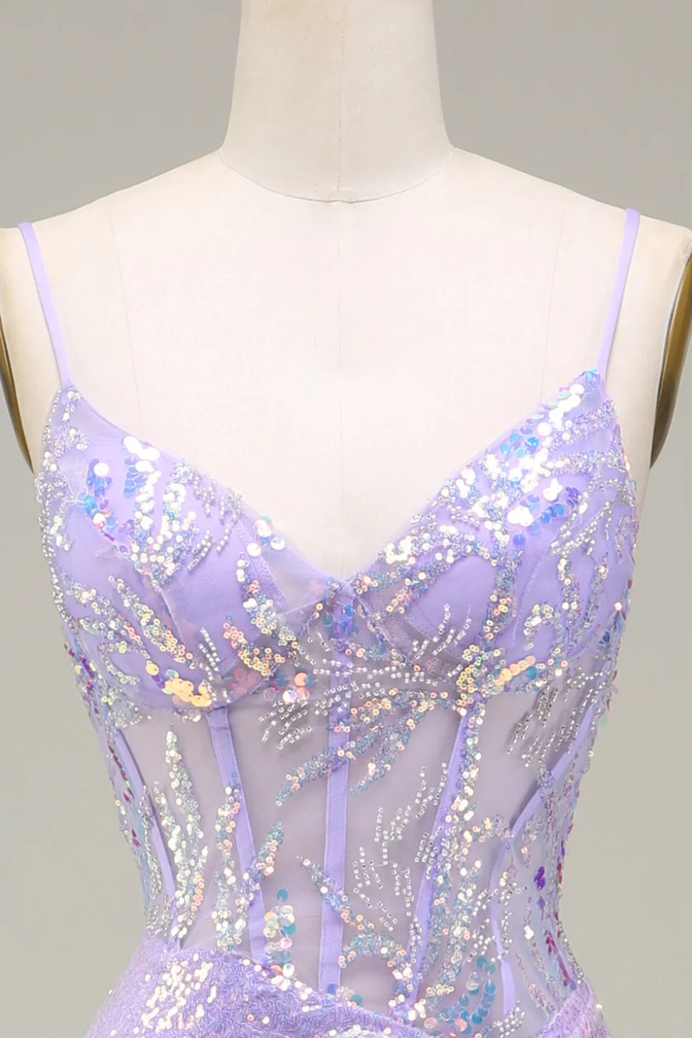 Brilhante Sereia LighT Purple Corset Prom Dress com Fenda