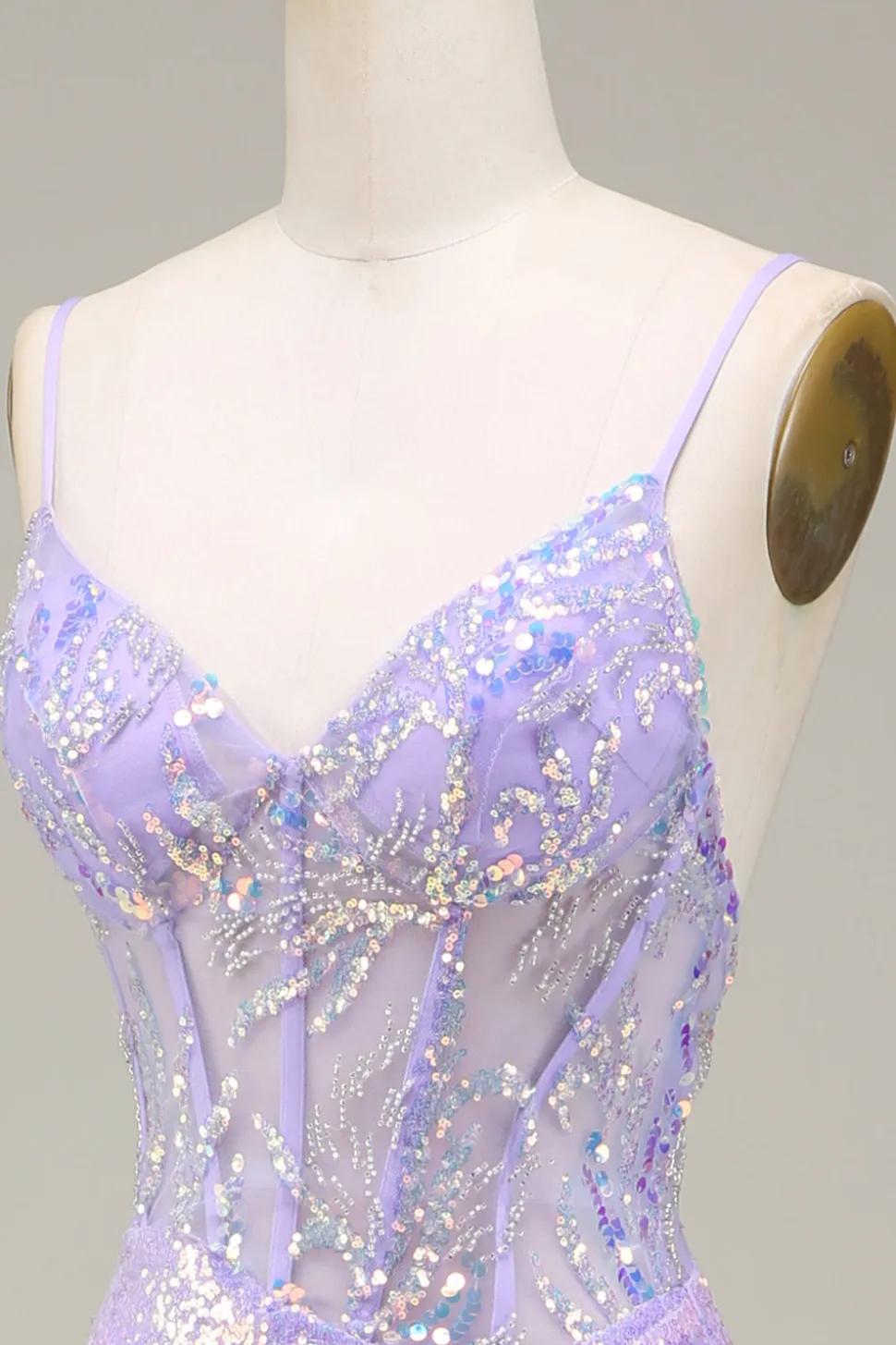 Brilhante Sereia LighT Purple Corset Prom Dress com Fenda
