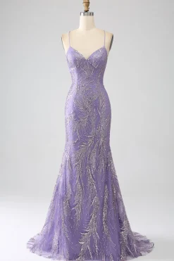 Brilhante Sereia Lilás Vestido Longo Baile