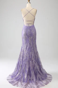 Brilhante Sereia Lilás Vestido Longo Baile