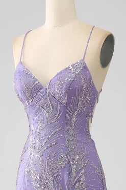 Brilhante Sereia Lilás Vestido Longo Baile