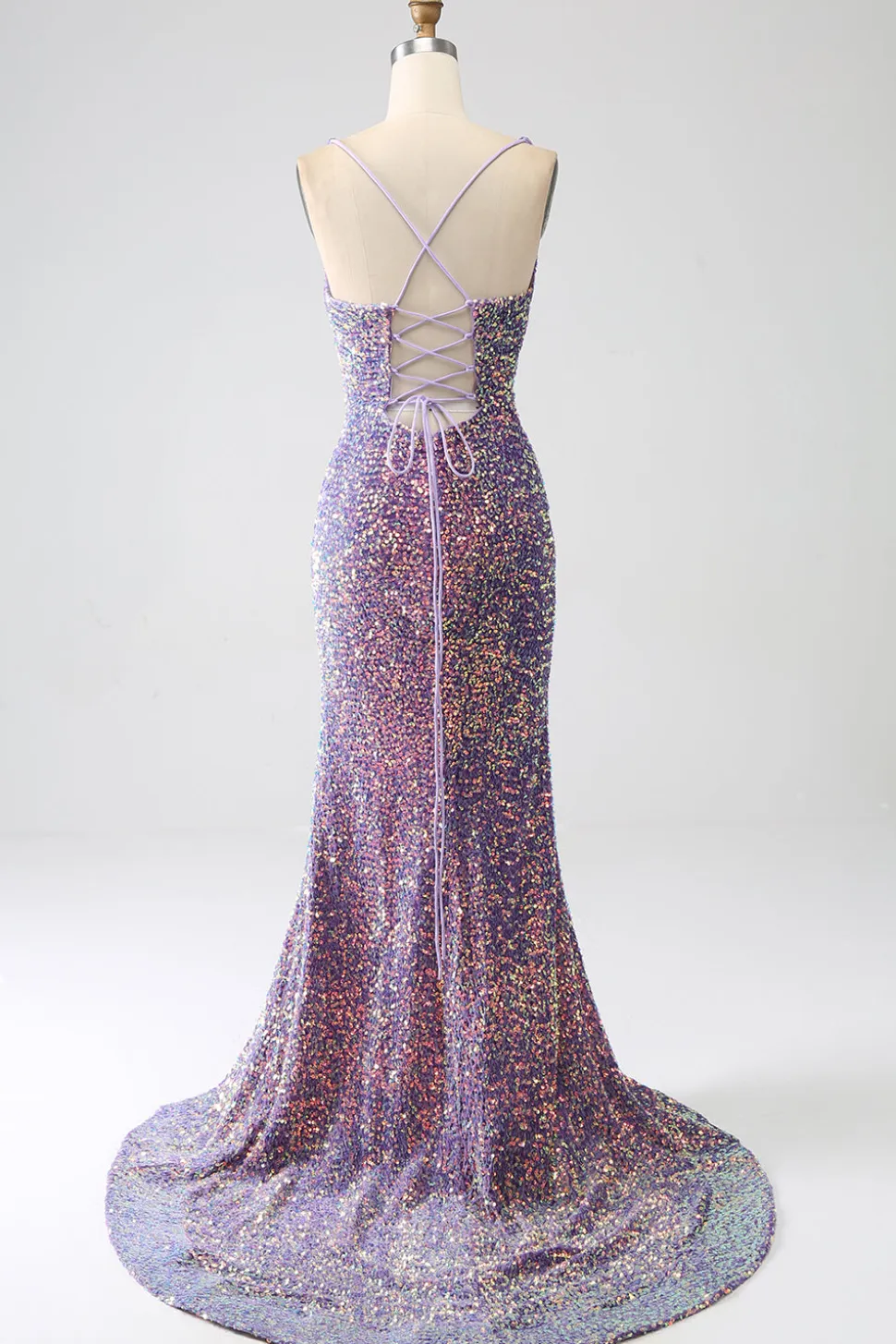 Brilhante Sereia Luz Roxo Sequins Prom Dress com Fenda