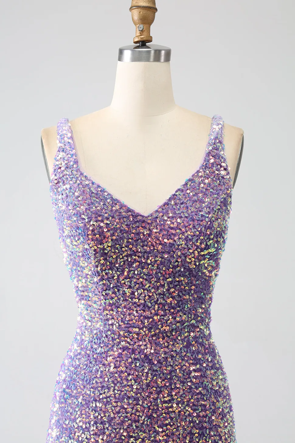 Brilhante Sereia Luz Roxo Sequins Prom Dress com Fenda