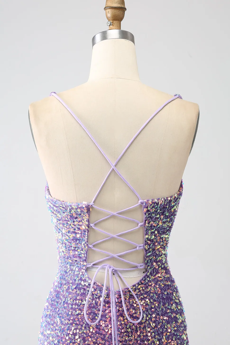 Brilhante Sereia Luz Roxo Sequins Prom Dress com Fenda