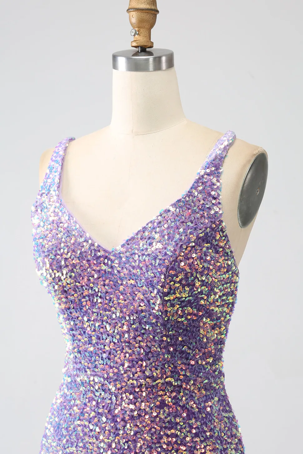 Brilhante Sereia Luz Roxo Sequins Prom Dress com Fenda