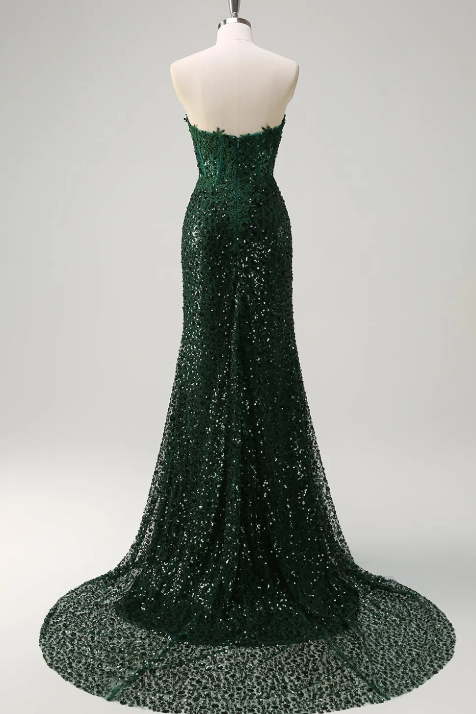 Brilhante Sereia Querida Verde Escuro Corset Sequins Vestido de Baile de Formatura de Renda com Fenda
