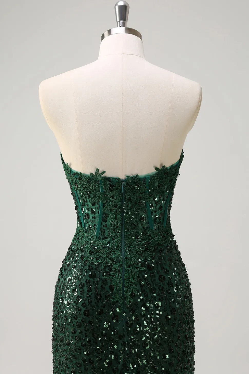 Brilhante Sereia Querida Verde Escuro Corset Sequins Vestido de Baile de Formatura de Renda com Fenda