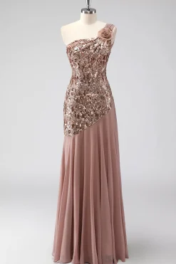 Brilhante Um Ombro Squins Bainha Chiffon Mãe do Vestido da Noiva