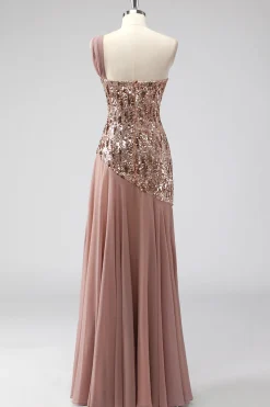 Brilhante Um Ombro Squins Bainha Chiffon Mãe do Vestido da Noiva