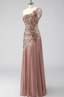 Brilhante Um Ombro Squins Bainha Chiffon Mãe do Vestido da Noiva