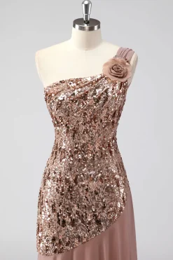 Brilhante Um Ombro Squins Bainha Chiffon Mãe do Vestido da Noiva
