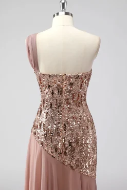 Brilhante Um Ombro Squins Bainha Chiffon Mãe do Vestido da Noiva