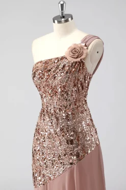 Brilhante Um Ombro Squins Bainha Chiffon Mãe do Vestido da Noiva