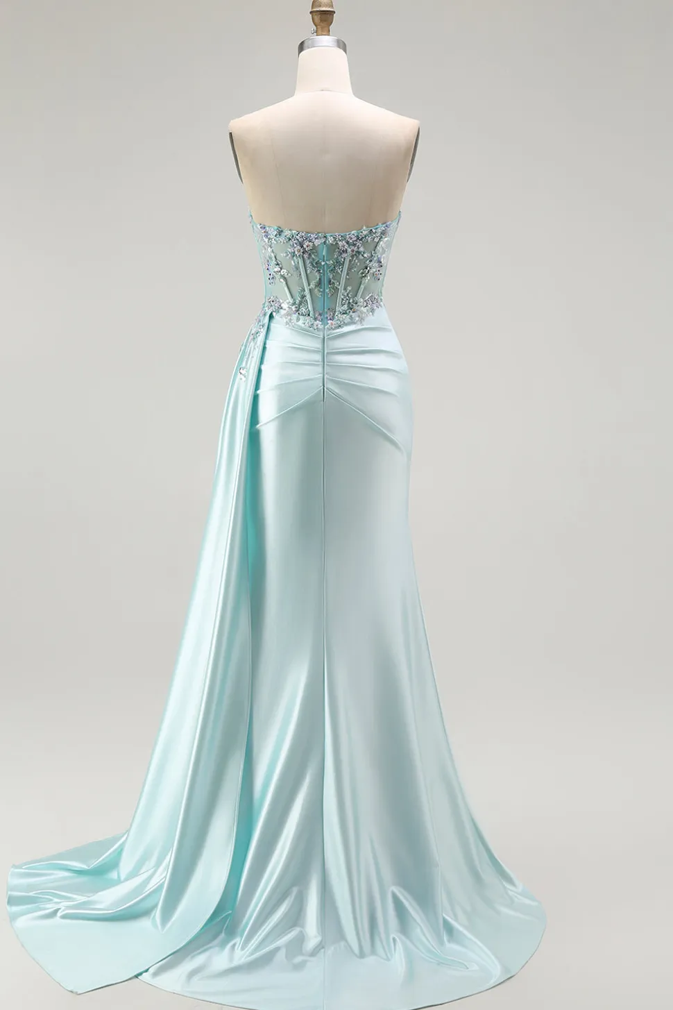 Brilhante Verde Claro Espartilho Sereia Longo Vestido Baile De Formatura Com Flâmula