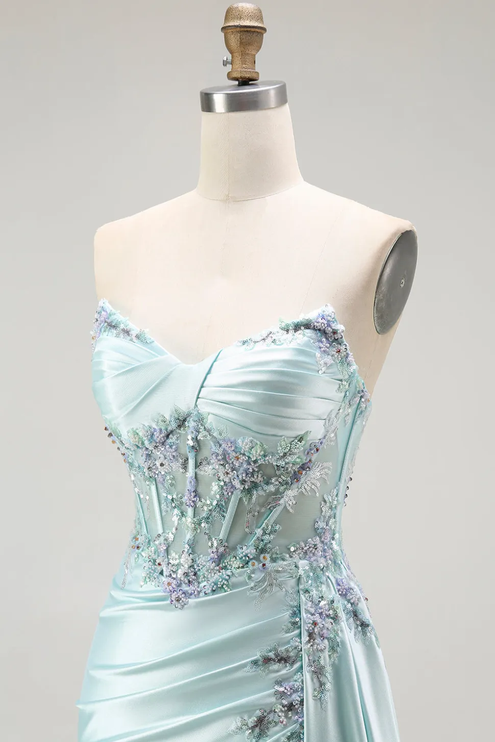 Brilhante Verde Claro Espartilho Sereia Longo Vestido Baile De Formatura Com Flâmula