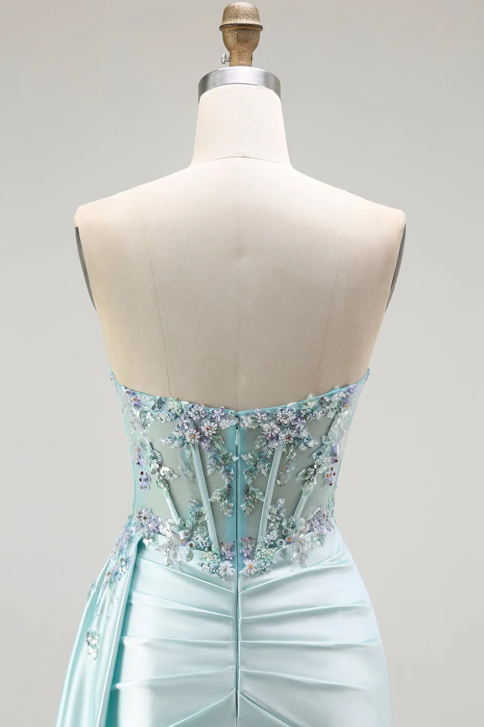 Brilhante Verde Claro Espartilho Sereia Longo Vestido Baile De Formatura Com Flâmula